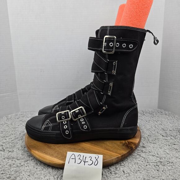 Demonia Deviant 207 Black Canvas Buckle Strap Gothic Punk Hi Top Sneaker Mens 12 - Picture 1 of 16